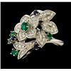 Image 1 : 0.56 ctw Diamond, Emerald and Sapphire Ring - Platinum