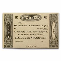 1800's Worthington Ohio 6 1/4 Cents Note