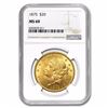 Image 1 : 1875 $20 Liberty Head Double Eagle Gold Coin NGC MS60