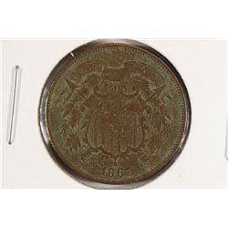 1867 US TWO CENT PIECE WITH VIRDIGRIS