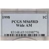 Image 3 : 1998 WIDE AM LINCOLN CENT PCGS MS65RD