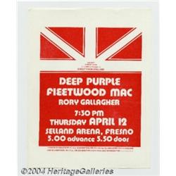 Deep Purple Music Memorabilia Handbill (Selland Arena, 1973).