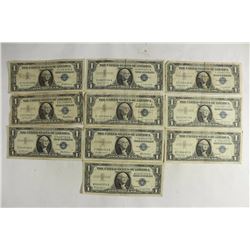 10 ASSORTED 1957 $1 SILVER CERTIFICATES