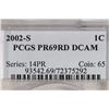 Image 3 : 2002-S LINCOLN CENT PCGS PR69RD DCAM