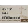 Image 3 : 1964-D WASHINGTON SILVER QUARTER NGC MS64