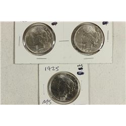 1922,22-S & 25 PEACE SILVER DOLLARS UNC