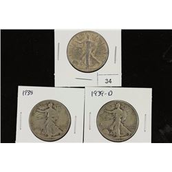1937, 38 & 1939-D WALKING LIBERTY HALF DOLLARS