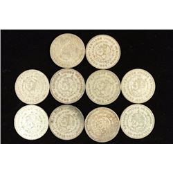 10 ASSORTED 1959-1964 MEXICO .100 SILVER PESOS