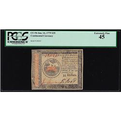 January 14, 1779 $35 Continental Currency Note PCGS XF45