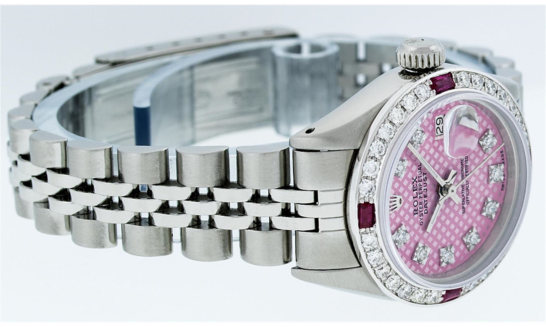 Rolex Stainless Steel 0.70ctw Ruby and Diamond Datejust Ladies Wristwatch