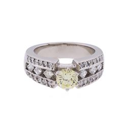 14KT White Gold 1.30ctw Fancy Light Yellow and White Diamond Engagement Ring