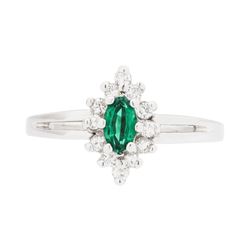 14KT White Gold 0.30ct Emerald and Diamond Ring