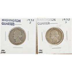 Lot of (2) 1932-D and 1932-S Washington Quarter Coins