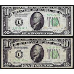 Lot of (2) 1934 $10 Federal Reserve Notes