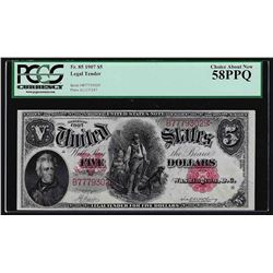 1907 $5 Woodchopper Legal Tender Note PCGS Choice About New 58PPQ