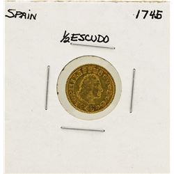 1745 Felipe V Spanish 1/2 Escudos Gold Coin