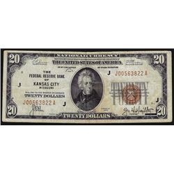 1929 $20 Federal Reserve Bank of Kansas City National Currency Note
