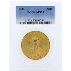 1924 $20 St. Gaudens Double Eagle Gold Coin PCGS MS65