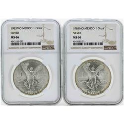 Set of 1983MO-1984MO Mexico 1 Onza Silver Libertad Coins NGC MS66