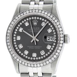 Mens Rolex Stainless Steel Dark Rhodium String Diamond Datejust Wristwatch