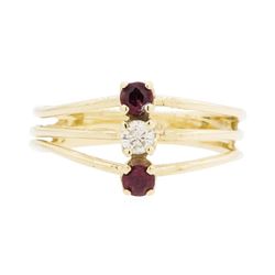 14KT Yellow Gold 0.10ctw Ruby and Diamond Ring