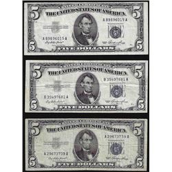Lot of (3) 1953 $5 Silver Certificate Notes