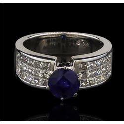 18KT White Gold 1.61ct Blue Sapphire and Diamond Ring