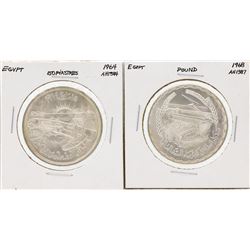 Lot of (2) Egypt 50 Piastres and Pound Silver Coins