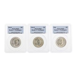 Set of (3) 1946/D/S Booker T. Washington Half Dollar Coins PCGS MS65