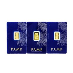 Set of (2) 2.5 Gram & (1) 5 Gram Swiss Made PAMP Ingot Cards