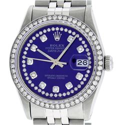 Mens Rolex Stainless Steel Purple String Diamond Datejust Wristwatch