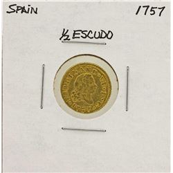 1757 Ferdinand VI Spanish 1/2 Escudos Gold Coin
