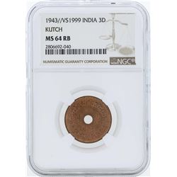 1943//VS1999 India 3 Dhabu Coin NGC MS64RB