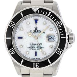 Mens Rolex Stainless Steel Mother Of Pearl Diamond 8 + 2 Sapphire Submariner