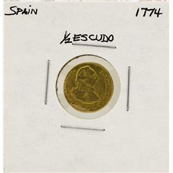 1774 Charles III Spanish 1/2 Escudos Gold Coin