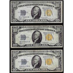 Lot of (3) 1934A $10 North Africa WWII Emergency Silver Certificate Notes