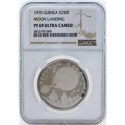 1970 Guinea 250 Francs Moon Landing Proof Silver Coin NGC PF69 Ultra Cameo