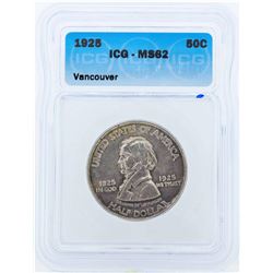 1925 Vancouver Commemorative Half Dollar Coin ICG MS62