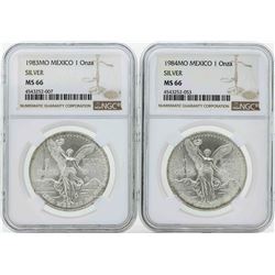 Set of 1983MO-1984MO Mexico 1 Onza Silver Libertad Coins NGC MS66