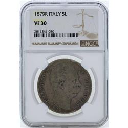 1879R Italy 5 Lira Silver Coin NGC VF30