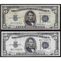Lot of (2) 1934C $5 Silver Certificate Notes