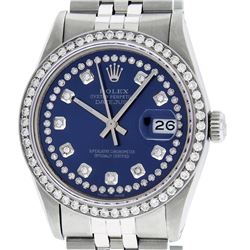 Mens Rolex Stainless Steel Blue String Diamond Datejust Wristwatch