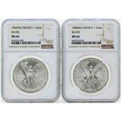 Set of 1983MO-1984MO Mexico 1 Onza Silver Libertad Coins NGC MS66