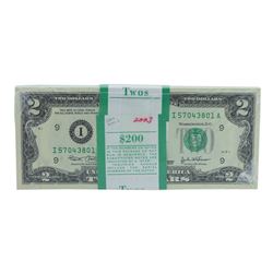 Pack of (100) Consecutive 2003 $2 Federal Reserve STAR Notes Minneapolis