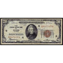 1929 $20 The Federal Reserve Bank of Chicago National Currency Note