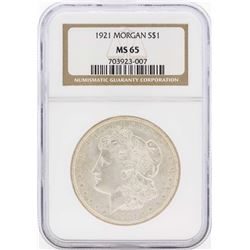1921 $1 Morgan Silver Dollar Coin NGC MS65