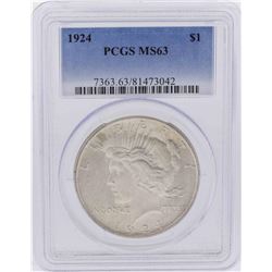 1924 $1 Peace Silver Dollar Coin PCGS MS63