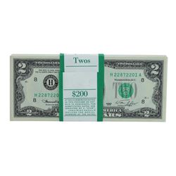 Pack of (100) Consecutive 1976 $2 Federal Reserve Notes Uncirculated St. Louis