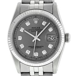 Mens Rolex 36mm Stainless Steel Slate Grey Diamond Datejust Wristwatch