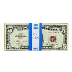 Lot of (25) 1963 $5 Legal Tender Red Seal STAR Notes CU